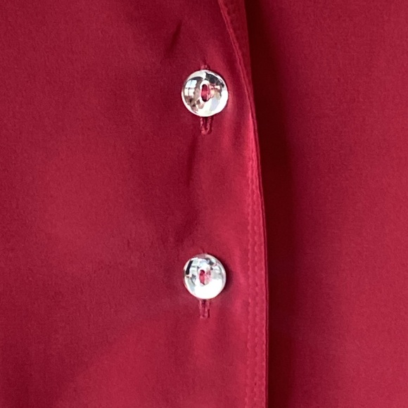 Vintage Jaeger Button Front Rounded Double Collar Puffed Sleeve Blouse Red M - Picture 3 of 11